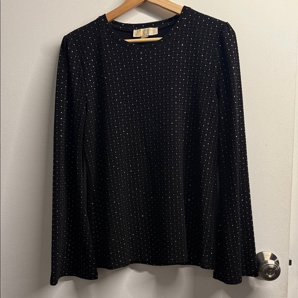 Michael Kors Tops - Michael Kors Long Flare Sleeve Black Top w/ Gold Glitter Dots XS